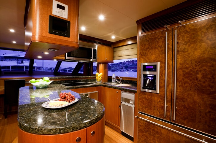 marble kitchen galley in yacht