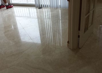 Saturnia floor restoration: deep-clean, fill holes, and refinish to shine