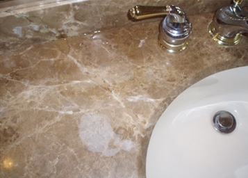 Marble Vanity – Marble restoration to remove large dull etch mark